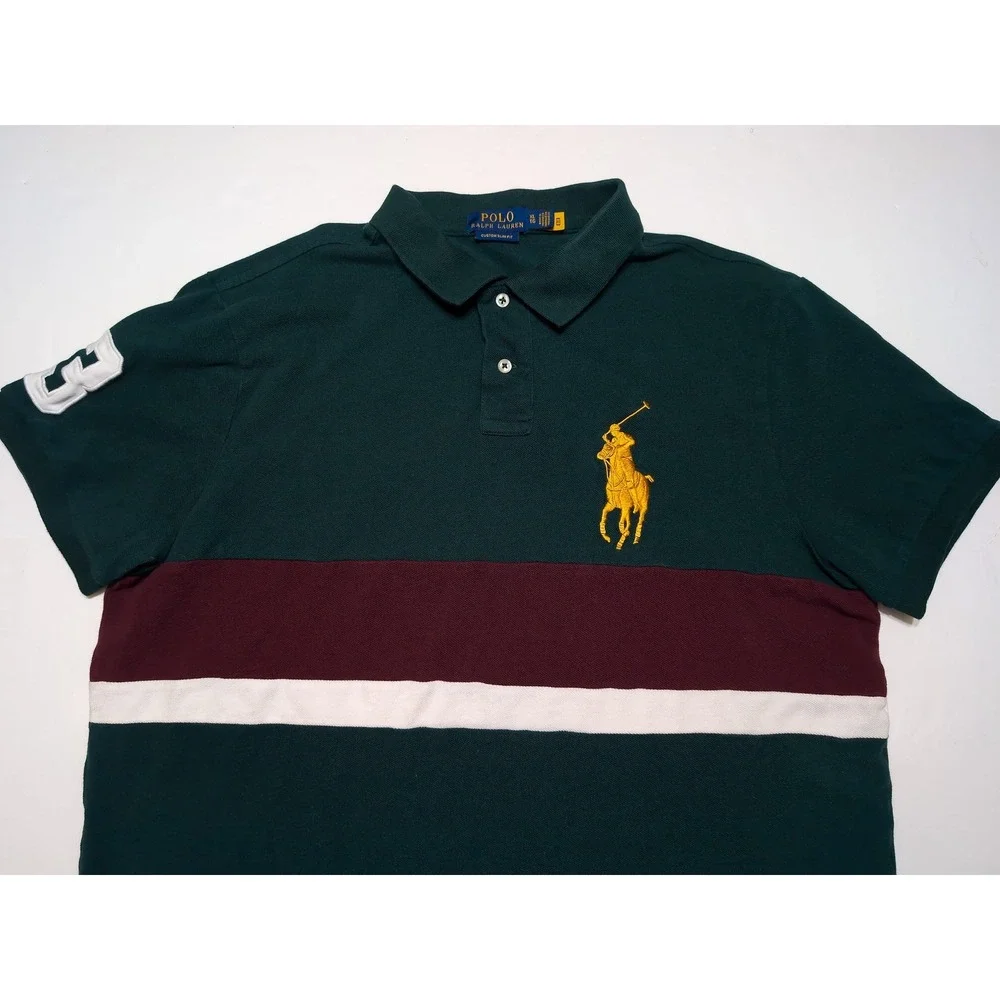 POLO RALPH LAUREN Big Pony Shirt Green Red Striped XL Custom Fit